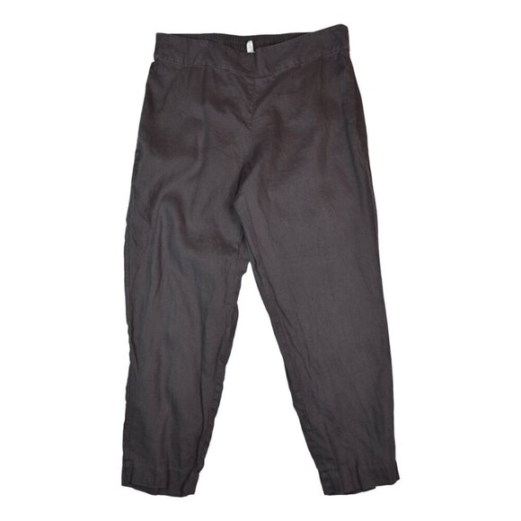 Eileen Fisher Women’s Linen Tapered Pants Size M Cropped Black Organic Pull-On - Picture 1 of 8